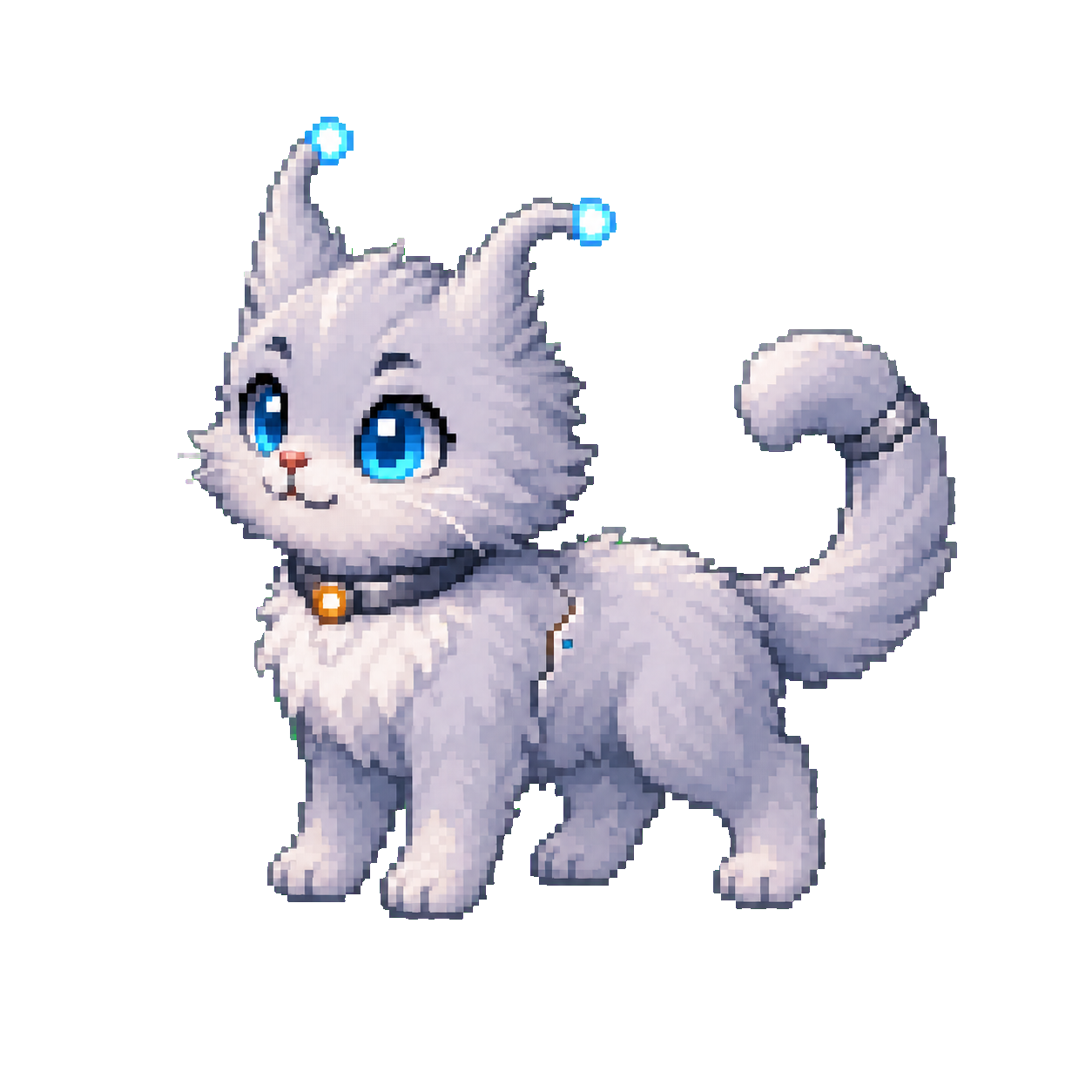 ilee, a silver-lavender pixel cat with cyan antenna-ears
